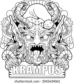 mythological christmas monster krampus, outline illustration