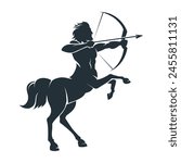 Mythological creature centaurus silhouette. Centaur archery warrior black outline icon, mythological sagittarius symbol isolated vector illustration