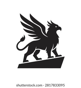 Mythological creature logo symbolizing strength and vigilance. Clean black silhouette.
