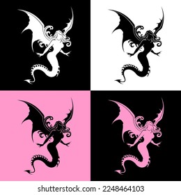 mythological creature silhouette vector, dragon snake demon woman