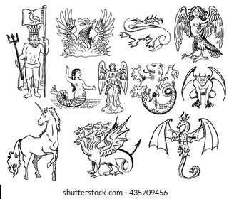 Collection Mythical Characters Known Ancient Greek Stock Vector ...