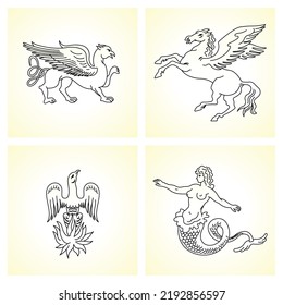Mythological creatures on old paper background