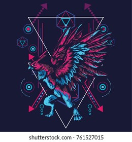 Mythological eagle in sacred geometric style