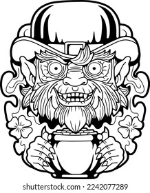 mythological evil leprechaun, contour illustration