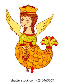 Mythological girl with mermaid tail and wings.