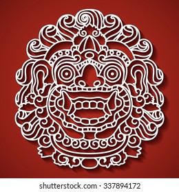 Mythological god's face. Balinese tradition. Barong. Vector file, EPS 10.