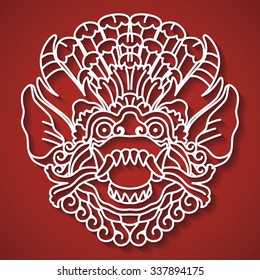 Mythological god's face. Balinese tradition. Barong. EPS 10.