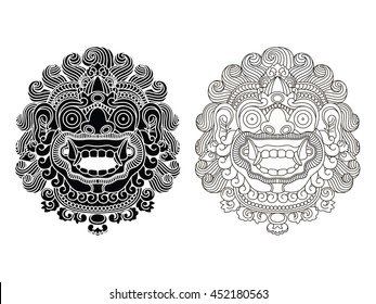 Mythological god's masks. Balinese style. Barong EPS10