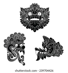 Mythological god's masks. Indonesian art. EPS10.