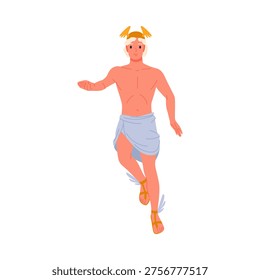 Mythological Hermes character with winged sandals and helmet on white isolated background vector illustration