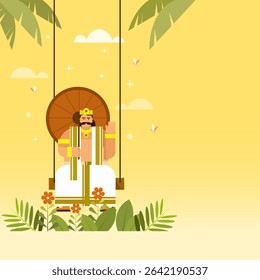 Mythological king 'Mahabali' sitting in a swing. Concept of Onam festival in Kerala