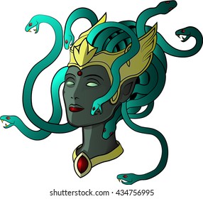 Mythological monster Medusa Gorgon. Myths of ancient Greece. Colorful vector illustration of Medusa,