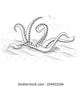 mythological octopus tentacles with the sea on a white background