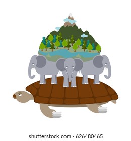 Mythological planet earth. turtle carrying elephants. Ancient representation of world