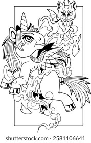 Mythological pony unicorn, coloring for kids