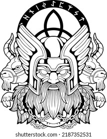 mythological scandinavian god thor, monochrome illustration