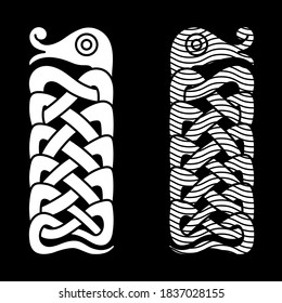 Mythological serpent Jormungand. Illustration in the Scandinavian Celtic style, isolated on black vector illustration
