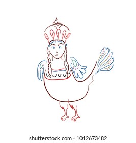 Mythological sirin bird half-woman half-bird in color