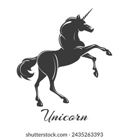 Mythological Unicorn Emblem Isolated on White Background Vector Illustration. NoAI was used.