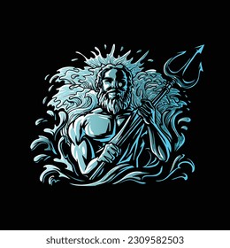 Mythological vector illustration of the god of the sea