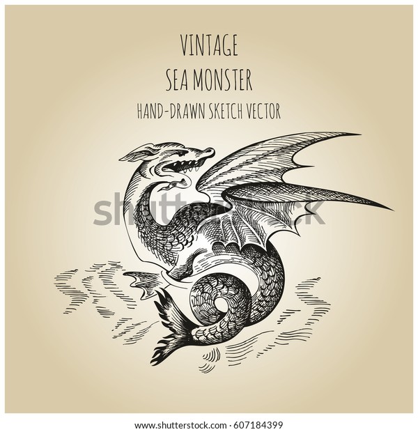 Monstre Marin Mythologique Vintage Dragon Fragment Image Vectorielle De Stock Libre De Droits