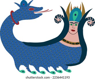 Mythologies illustration, ancient history legends, Shahmaran or Shah Maran . The mythical creature Shahmaran vector concept. Shahmaran Legendary creature (or Shah Maran - half woman and half snake). 