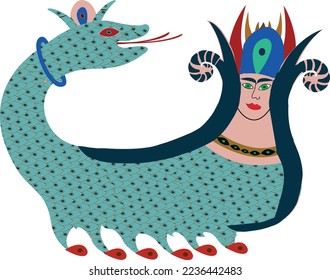 Mythologies illustration, ancient history legends, Shahmaran or Shah Maran . The mythical creature Shahmaran vector concept. Shahmaran Legendary creature (or Shah Maran - half woman and half snake). 