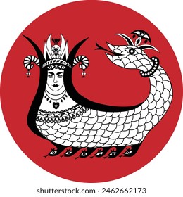 Mythologies illustration, ancient history legends, Shahmaran or Shah Maran. The mythical creature Shahmaran vector concept. Shahmaran Legendary creature (or Shah Maran - half woman and half snake).