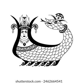 Mythologies illustration, ancient history legends, Shahmaran or Shah Maran. The mythical creature Shahmaran vector concept. Shahmaran Legendary creature (or Shah Maran - half woman and half snake).