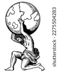 Mythology idols Atlas - vector illustration - Out line