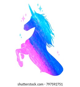 
Mythology illustration set of unicorn silhouette, unicorn with watercolor