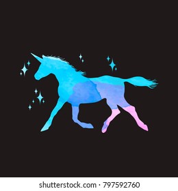 
Mythology illustration set of unicorn silhouette, unicorn with watercolor