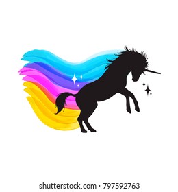 
Mythology illustration set of unicorn silhouette, unicorn with watercolor