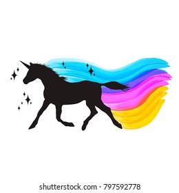 
Mythology illustration set of unicorn silhouette, unicorn with watercolor