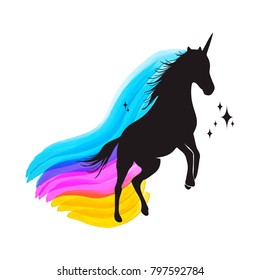 
Mythology illustration set of unicorn silhouette, unicorn with watercolor