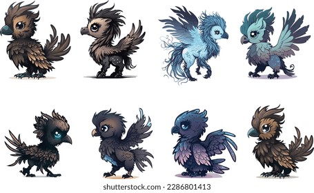 Mythology and legendary hippogriff bundle vectors for kids illustration. Magical world vectors item