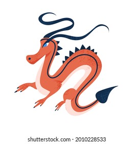 Mythology monster silhouette background. Asian ancient dragon flat cartoon illustration. Traditional Japanese culture animal symbol banner design.