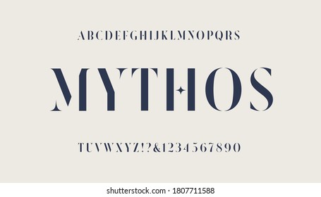 Mythos elegant luxury fashion alphabet; a boutique minimal headline style with capitals and numbers.