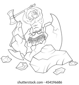 Myths of Ancient China. Isolated vector illustration of King Pan Gu.