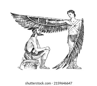 Icarus Character of Ancient Greek Legend Vector Drawing Stock Vector   Illustration of angel dare 51382016