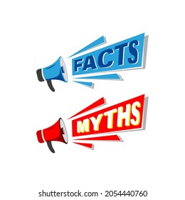 Myths Facts. Flat stroke style trend modern logotype graphic design with megaphone and speech bubble icon