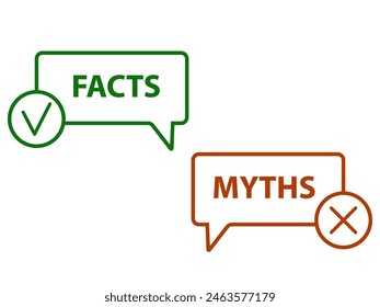 Myths and facts, label for mark fake or true. Vector of icon myth or truth, fiction and honest, reality check news, trustworthy versus untruth, wrong concept illustration