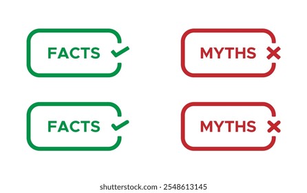 Myths facts sign vector icons set