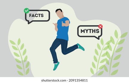 Myths and facts vector illustration. Information accuracy in flat person concept.