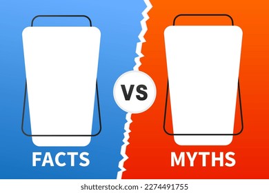 Myths, facts. Myths vs facts banners. Badges for marketing and advertising. Concept of careful fact-checking or simple comparison of evidence. Tick and cross. Pop-up web banner. Vector illustration