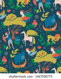 Myths and legends pattern cartoon design for children