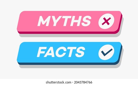 Myths vs facts 3d style isolated on white background. Fact-checking or easy compare evidence. Concept illustration Vector 10 eps