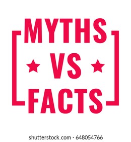 Myths vs facts. Badge with icons. Flat vector illustration on white background.