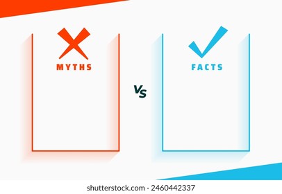 myths vs facts battle list concept with text space vector