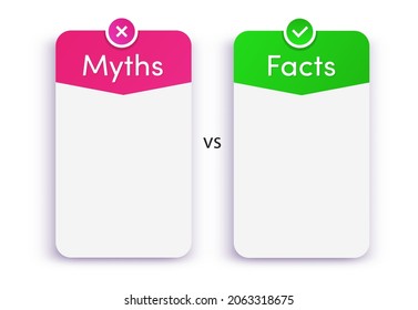 Myths vs facts card modern style isolated on white background. Fact-checking or easy compare evidence. Concept vector illustration 10 eps